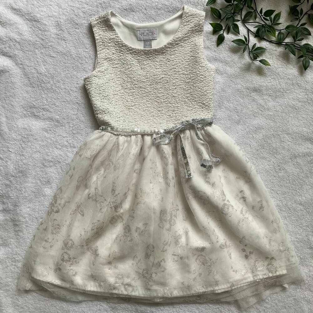 Children’s Place Tulle Party Dress Size 5/6 White Floral